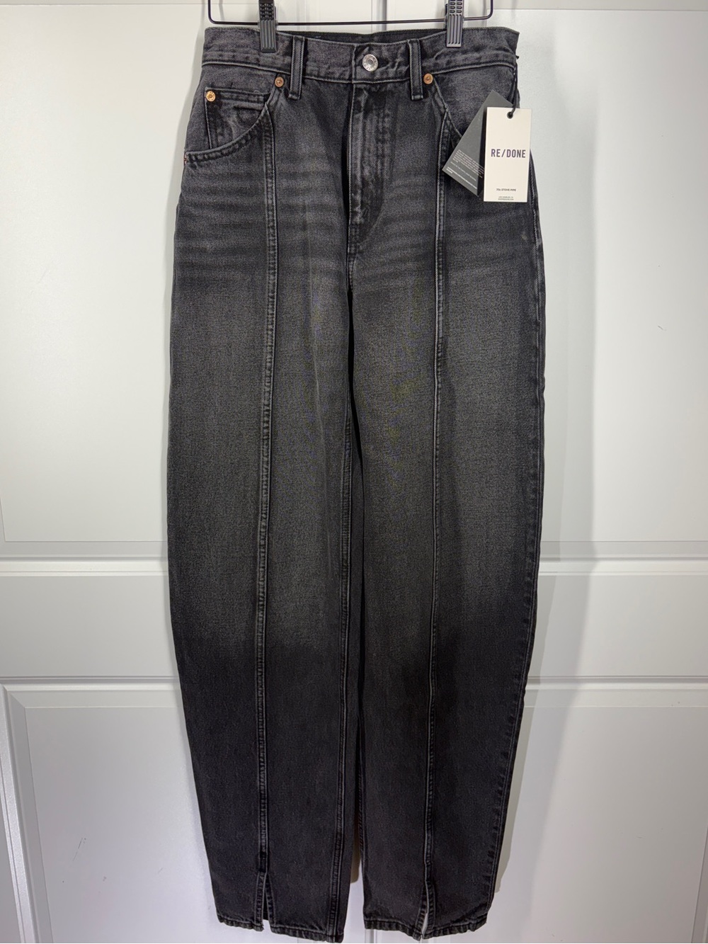 NWT RE/DONE High Rise Loose Jeans Active Black Seam Detail 24